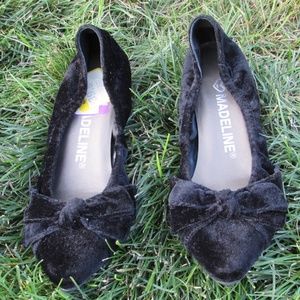 Madeline Black Velvet Bow Flats